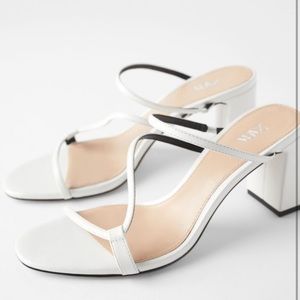 ZARA White Strappy Sandals with Block Heel